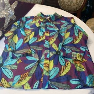 Erin size extra large multicolored flowered button-down 3/4 sleeve top